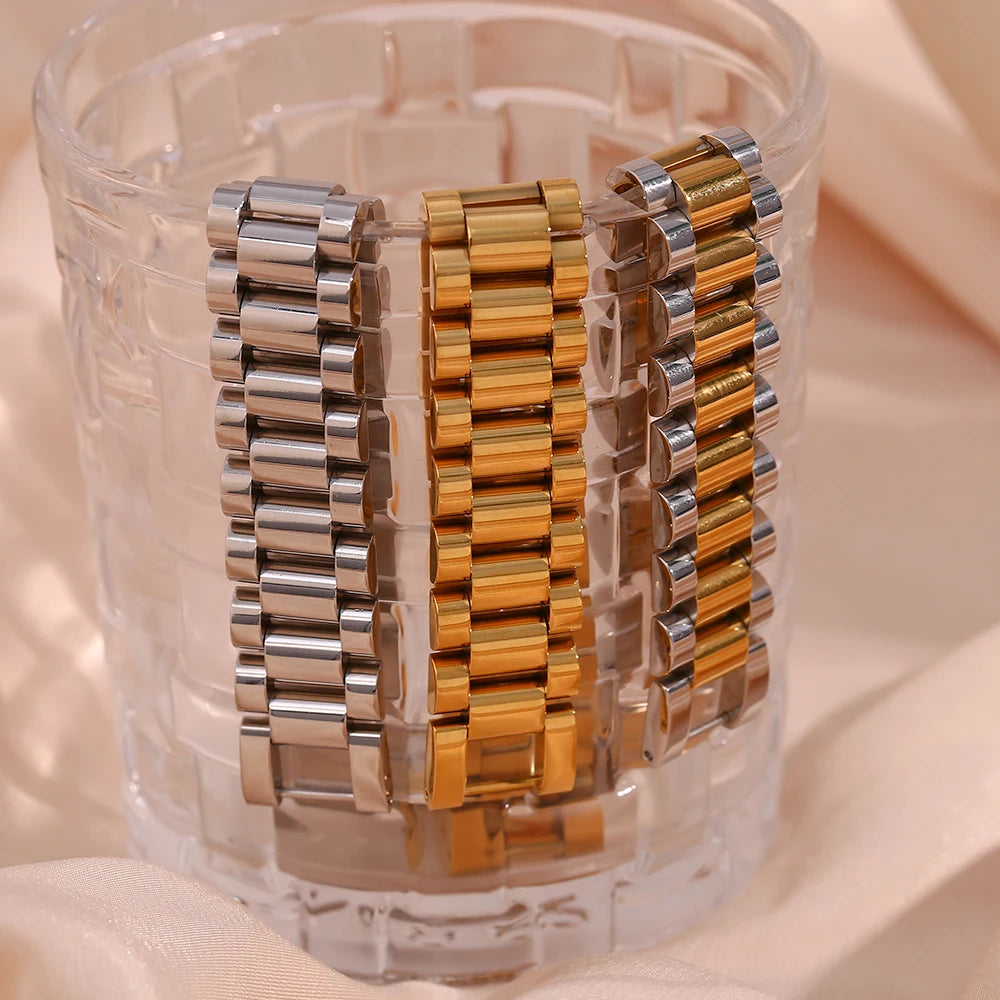 E.B.belle Tarnish Free Stainless Steel Gold Plated Detachable Wristbands Bracelets Bangles For Women Men Gold Wrap Bracelets