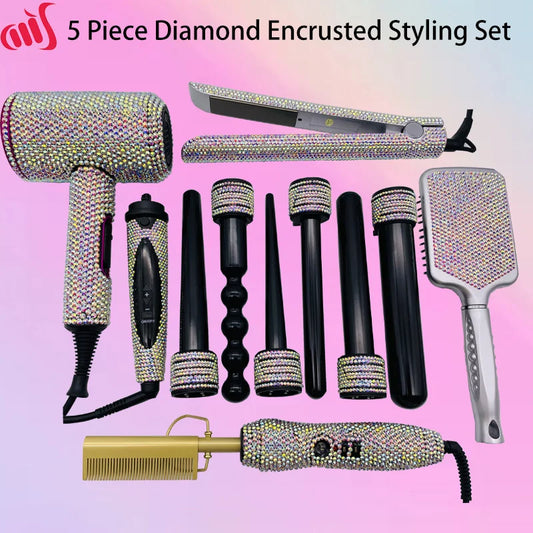 Rhinestone Diamond Hot Tools Set Hair Straightener Iron Comb Ionic Blow Dryer Curling Irons Hair Styling Appliances