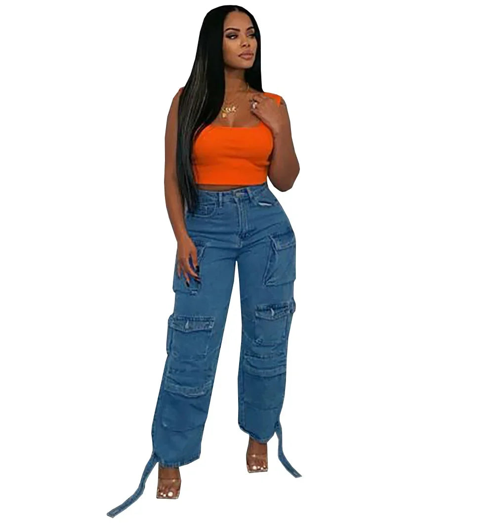 Solid Casual Baggy Cargo Pants for Women Youthful Female Trousers Multi-pocket Fashion Vintage Women's High Waist Wide Pants