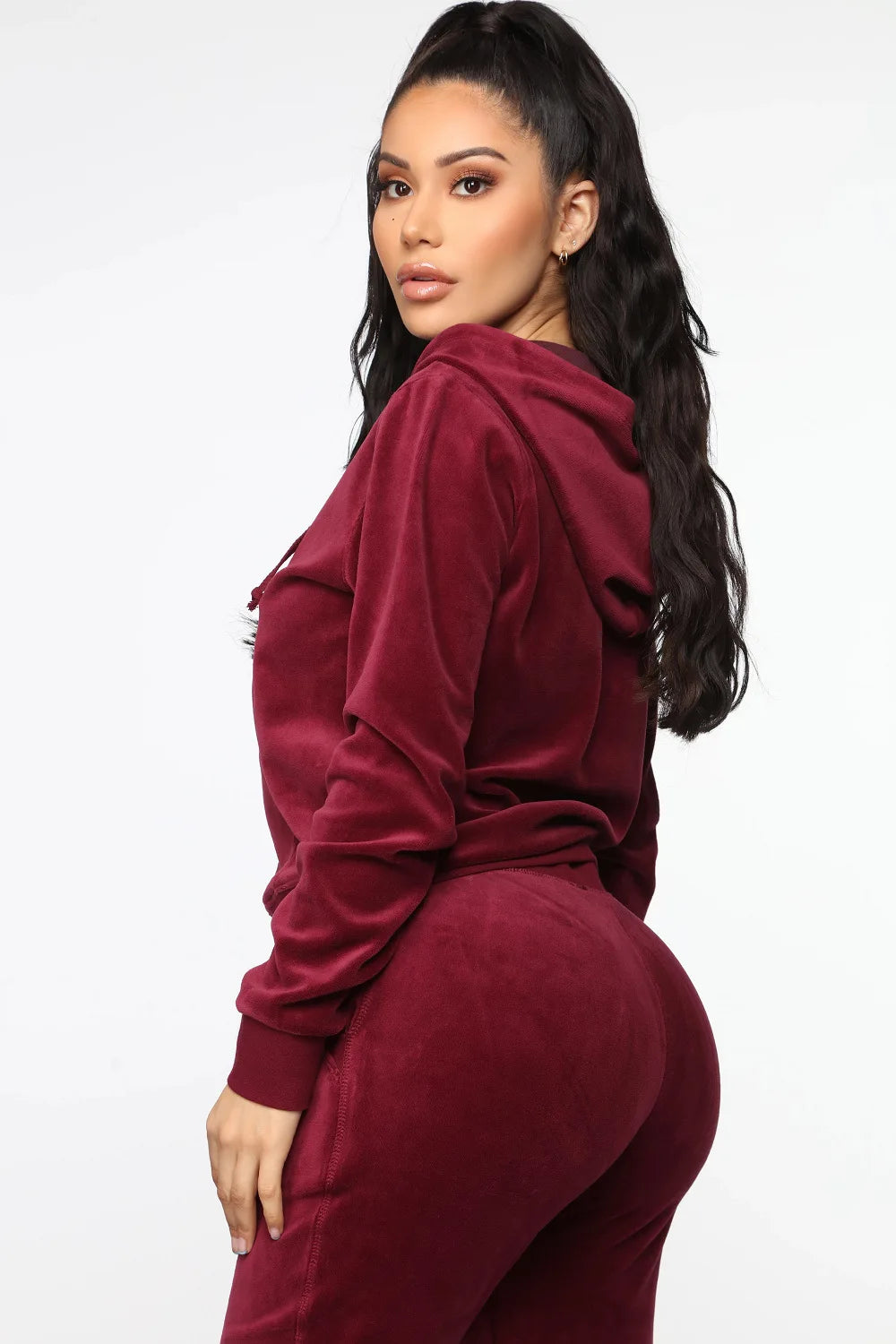 Women Pant Sets Comfortable Velvet Matching Sets Two Piece Set Autumn Loose Zipper Hoodie Jacket Elastic Waist Skinny Pants Sets