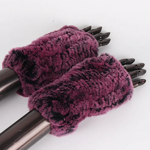 New Style Fashion 100% Genuine Rex Rabbit Fur Lady Gloves Women Winter Keep Warm Real Fur Glove Elastic Knit Outdoor Fur Mittens