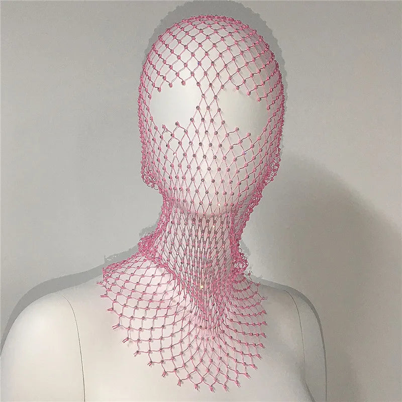 Women Balaclava Elastic Rhinestone Turban Ladies Shining Fishnet Headhood Club Rave Party Head Mask Diamond Headwrap Headcover
