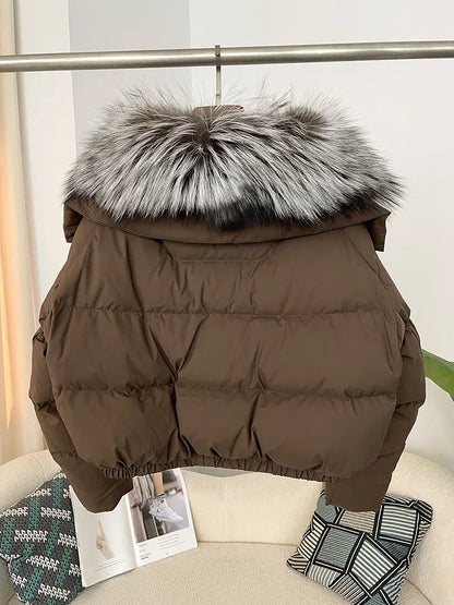 OFTBUY 2025 Big Natural Real Fox Fur Coat Women Autumn Winter Female 90% White Duck Down Jacket Feather Short  Coat Thick Warm