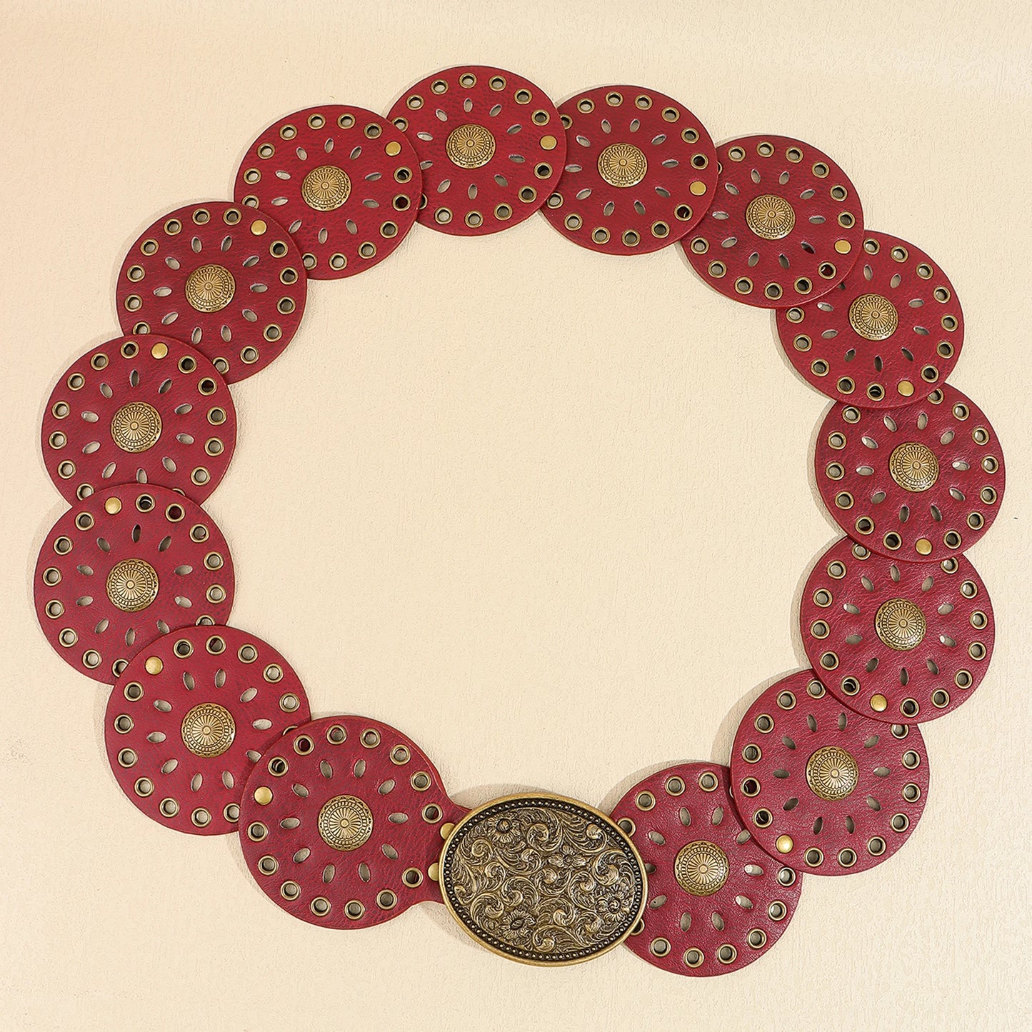 New rivet round piece ethnic style belt for women vintage with skirt pants waist cover Boho style patchwork belt