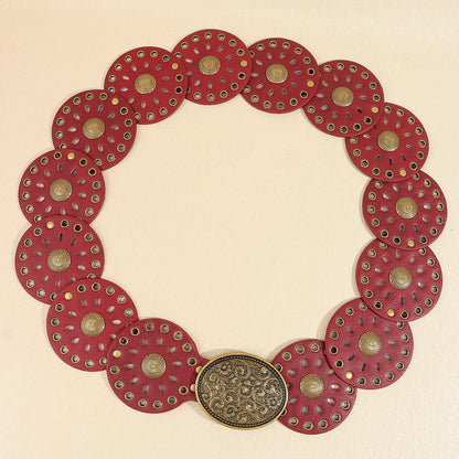 New rivet round piece ethnic style belt for women vintage with skirt pants waist cover Boho style patchwork belt