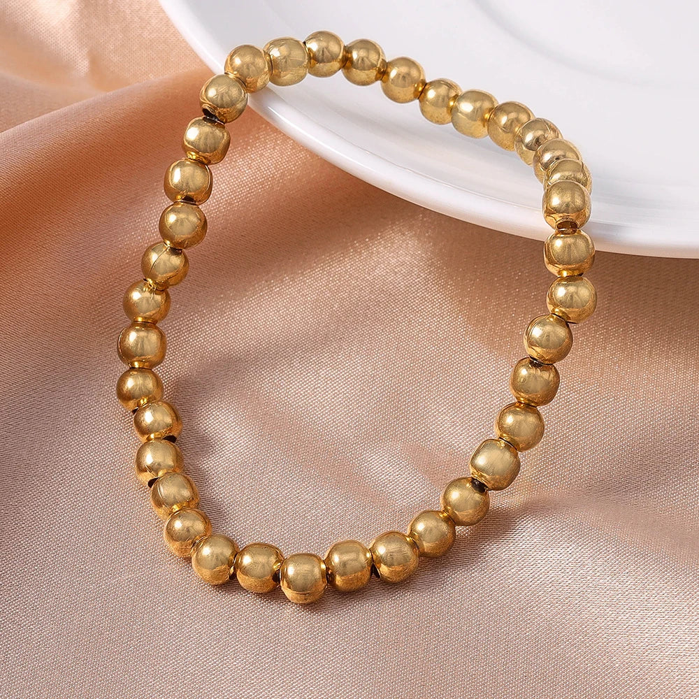 Aihua Trend Stretch Gold Sliver Color 6MM 8MM 12MM 16MM Stacked Ball Beaded Bracelet For Women Men Round CCB Beads Bracelets