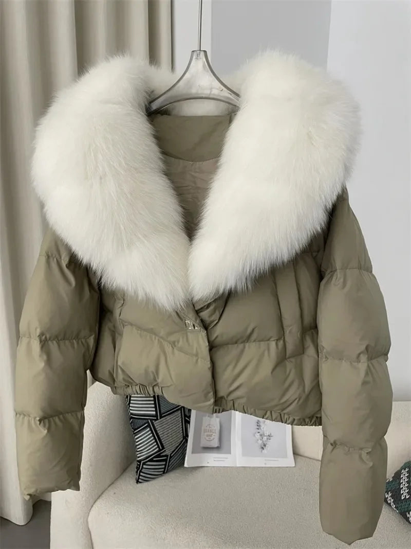 OFTBUY 2025 Big Natural Real Fox Fur Coat Women Autumn Winter Female 90% White Duck Down Jacket Feather Short  Coat Thick Warm