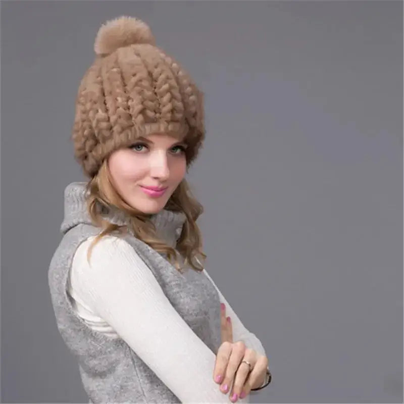 2024 New Genuine Mink Fur Hat Fashion Winter Warm Ball Caps With Copious Female Beanie Knit Cap and Liner 6 Colors BZ-11