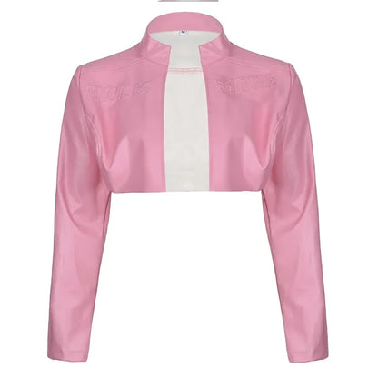 FAGADOER Y2k Punk Gothic Leather Jacket Women Cropped Lapel Letter Embroidery Moto Jackets Coat Short Female Streetwear New