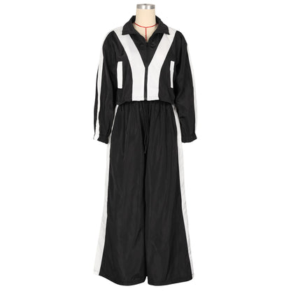 CM.YAYA Active Patchwork Women's Set Zipper Sweatshirt Jacket and Wide Leg Pants Suit 2025 INS Two 2 Piece Sets Outfit Tracksuit