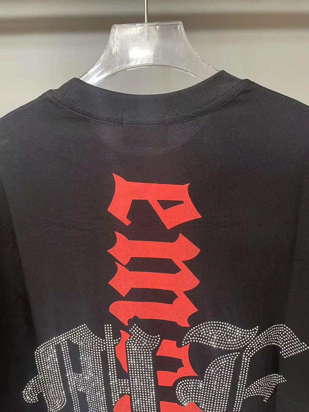 New Summer Letter Rhinestone Short Sleeve Black Mens Tshirts Streetwear Cotton Loose Round Neck Top Tees Oversized Unisex Tshirt