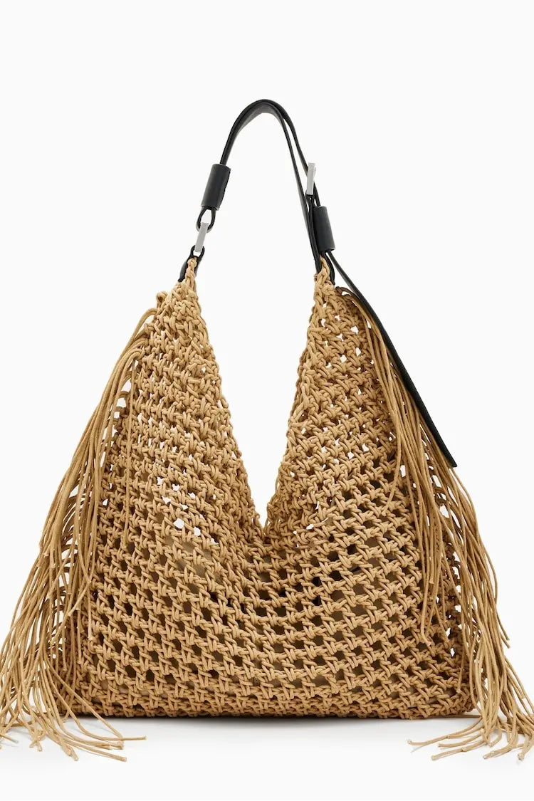 Bohemian beach bags for women luxury designer handbags purses 2025 new nylon fabric hollow tassels with inner pocket