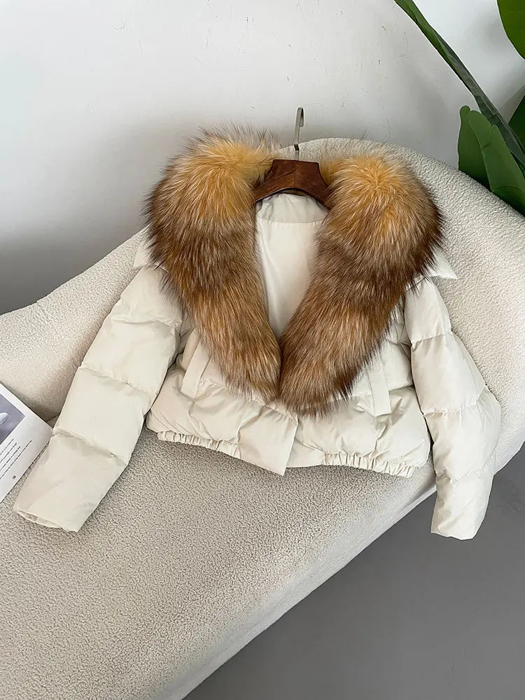 OFTBUY 2025 Big Natural Real Fox Fur Coat Women Autumn Winter Female 90% White Duck Down Jacket Feather Short  Coat Thick Warm