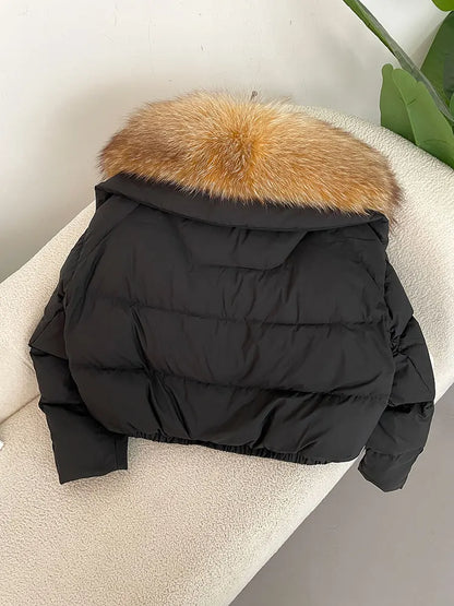 OFTBUY 2025 Big Natural Real Fox Fur Coat Women Autumn Winter Female 90% White Duck Down Jacket Feather Short  Coat Thick Warm