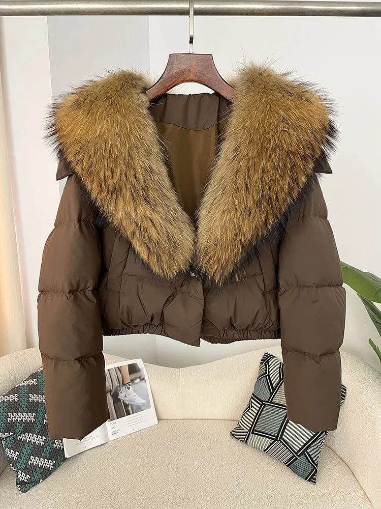 OFTBUY 2025 Big Natural Real Fox Fur Coat Women Autumn Winter Female 90% White Duck Down Jacket Feather Short  Coat Thick Warm
