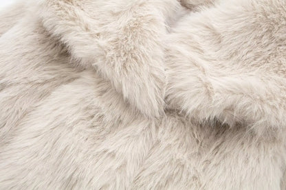 TRAFZA Female Vintage Artificial Fur Effect Coats Lapel Warm Plush Long Sleeves Hidden Buttons Autumn Winter Casual Outerwear