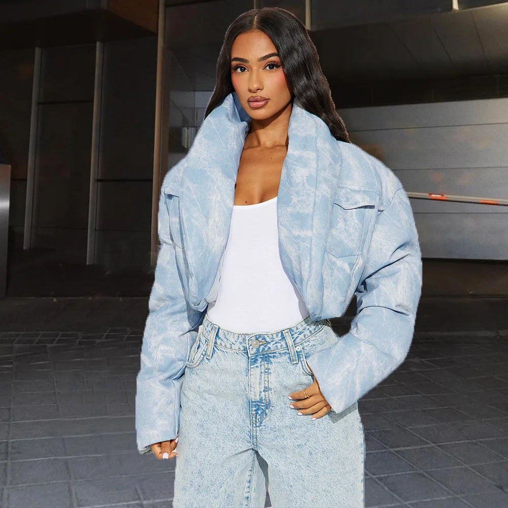 CM.YAYA Streetwear Women Tie Dye Print Long Sleeve Parkas Jacket Thick Warm 2024 Winter Autumn Outwear Coats