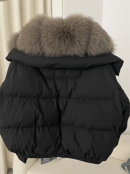 OFTBUY 2025 Big Natural Real Fox Fur Coat Women Autumn Winter Female 90% White Duck Down Jacket Feather Short  Coat Thick Warm