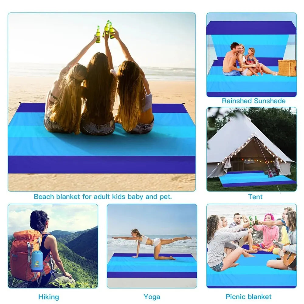 Beach Blanket, Waterproof and Sandproof Large 2-3 Adult Light Picnic Mat Travel Camping Hiking Beach Blanket