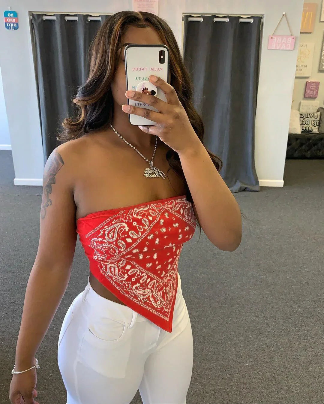 ANJAMANOR Cute Sexy Graphic Bandana Crop Top Women Clothing 2023 Summer Women Off Shoulder Backless Tank Tops D13-AI10