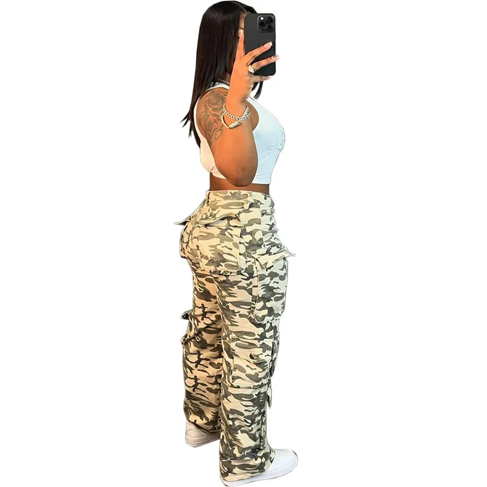 Solid Casual Baggy Cargo Pants for Women Youthful Female Trousers Multi-pocket Fashion Vintage Women's High Waist Wide Pants