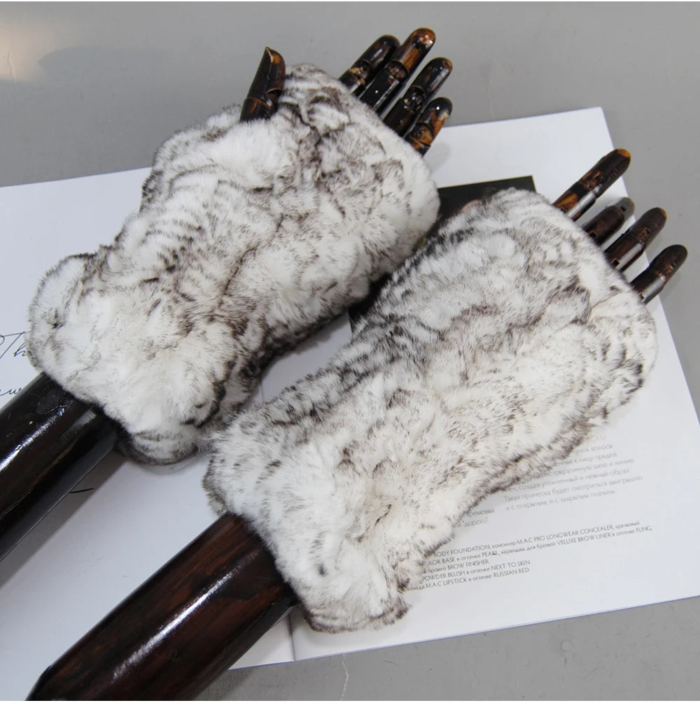 New Arrival Women Knit Fur Mitten Girls 100% Real Genuine Knitted Rex Rabbit Fur Mittens Winter Warm Real Fur Fingerless Gloves