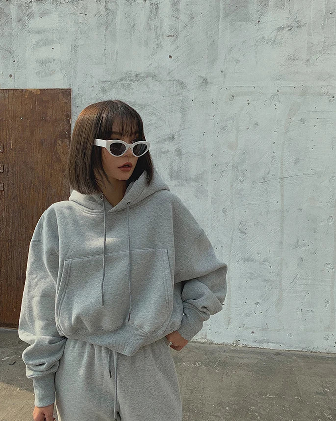 Casual New Fashion Hoodies Suit Women Winter Spring Solid Tracksuit Two Pieces Set Sports Pullover Sweatpants Sweatshirt Mujer