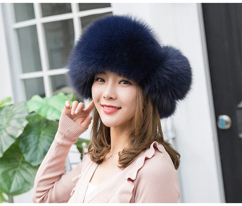 2025 100% Real Fox Fur Hats Women's Russian Ushanka Aviator Trapper Snow Skiing Hat Caps Earflap Winter Raccoon Fur Bomber Hat