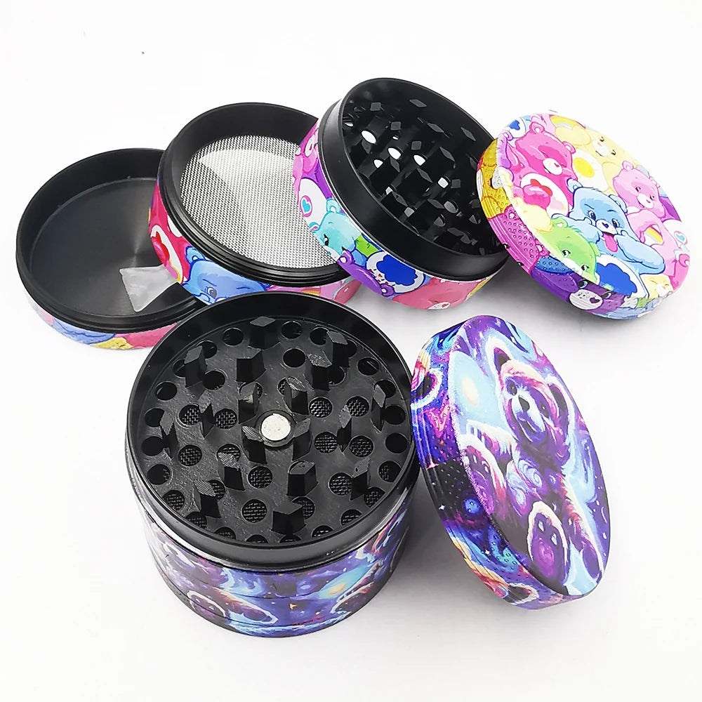 Herb Grinder With Rolling Tray 180*140MM Tobacco Smoke Roller 50MM Grinder 4 layers Kit Bear Ghost Print
