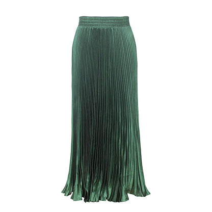 Women's Fashion Pleated Mermaid Long Skirt Korean Style Casual High Waist Satin Flowy Skirts Shiny 19 Colors 2024 Spring SK500