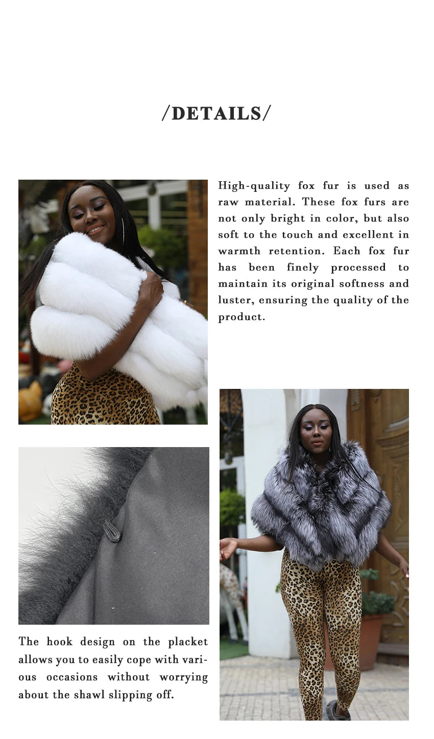 JANEFUR Real Fox Fur Shawl Poncho Women 2023 Luxury Elegant Wedding Bridal Formal Party Warm Winter Natural Fur Cape Coat