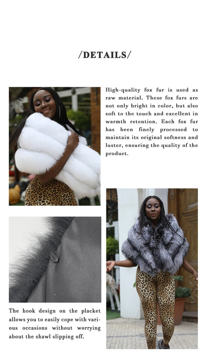 JANEFUR Real Fox Fur Shawl Poncho Women 2023 Luxury Elegant Wedding Bridal Formal Party Warm Winter Natural Fur Cape Coat