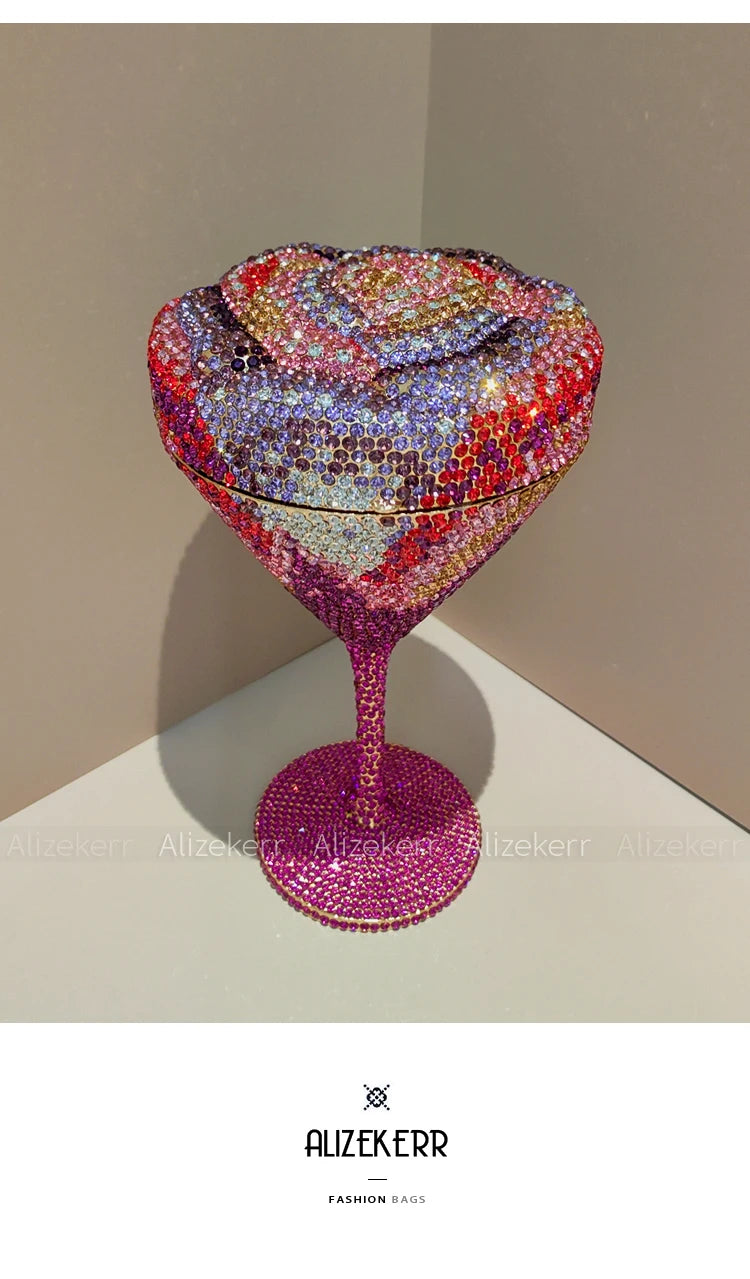 Alizekerr Goblet Rhinestone Evening Bags Women Gorgeous Boutique Unique Flower Crystal Clutch Purses And Handbags Wedding Party