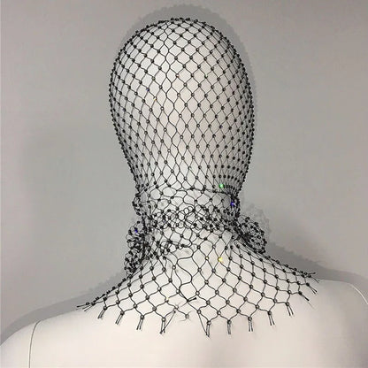Women Balaclava Elastic Rhinestone Turban Ladies Shining Fishnet Headhood Club Rave Party Head Mask Diamond Headwrap Headcover