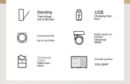 Suitcase Front Opening Pocket Aluminum Alloy Frame Rolling Luggage with USB Charging Plug Trolley Carry-on Case Bag with Wheel