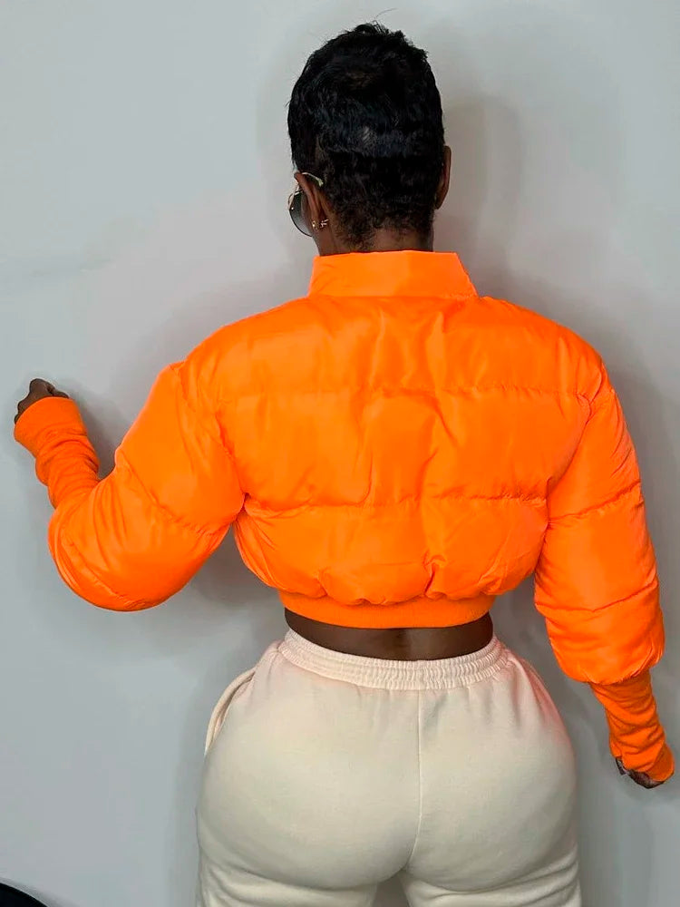 Sexy Y2K Cropped Puffer Jackets Women 2025 Winter Clothes Stand Collar Long Sleeve Warm Bubble Quilted Coat Female Outerwears
