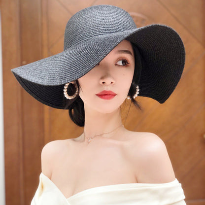 Summer Simple Floppy Sun Hat Women Wide Brim Beach Hat Girls Seaside Travel Foldable Straw Hat Sunscreen UV Protection Lady Cap
