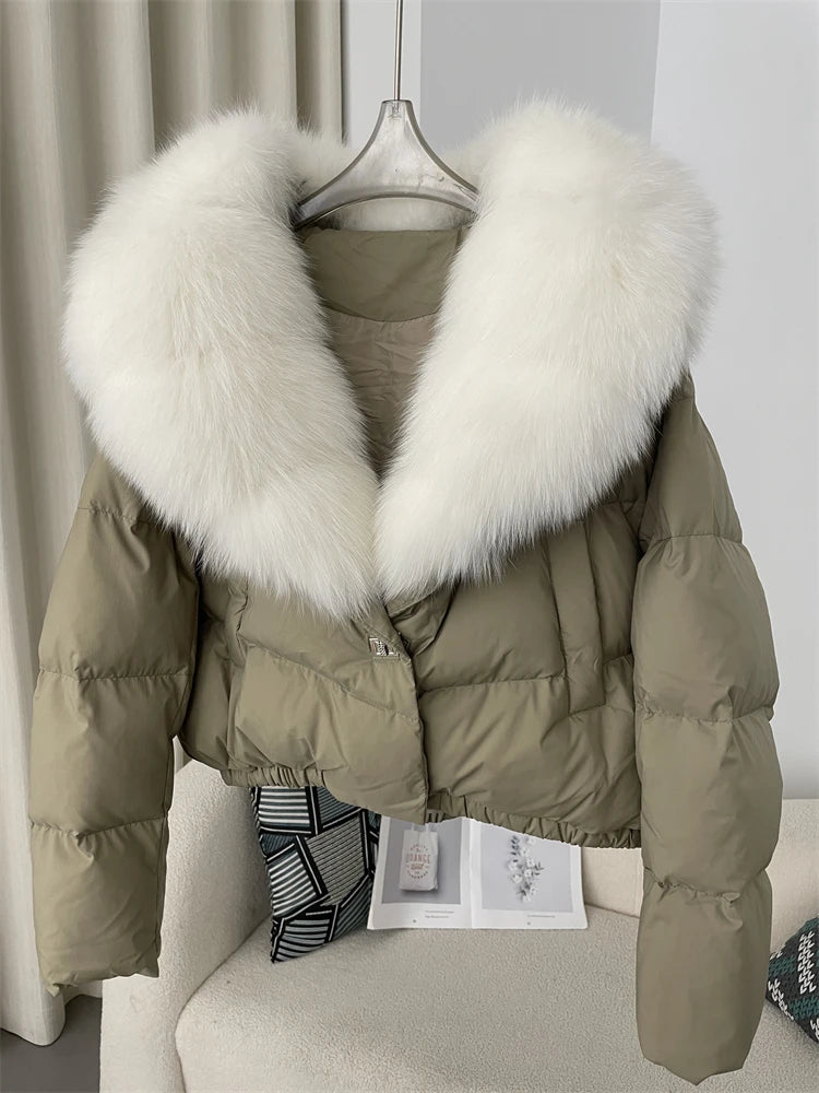 OFTBUY 2025 Big Natural Real Fox Fur Coat Women Autumn Winter Female 90% White Duck Down Jacket Feather Short  Coat Thick Warm