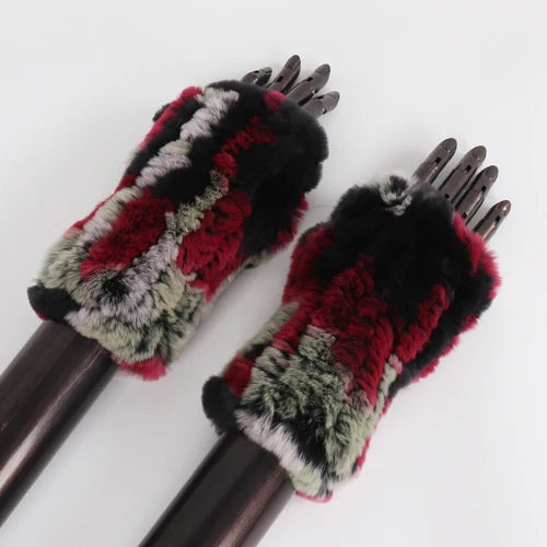 New Style Fashion 100% Genuine Rex Rabbit Fur Lady Gloves Women Winter Keep Warm Real Fur Glove Elastic Knit Outdoor Fur Mittens