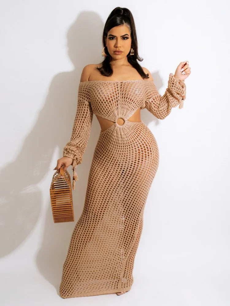 JRRY Sexy Women Crocheted Dresses Tassels Crochet Dress Cover Ups Hollow Out Knitted Beach Swimsuits
