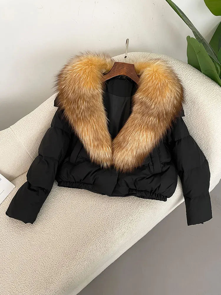 OFTBUY 2025 Big Natural Real Fox Fur Coat Women Autumn Winter Female 90% White Duck Down Jacket Feather Short  Coat Thick Warm