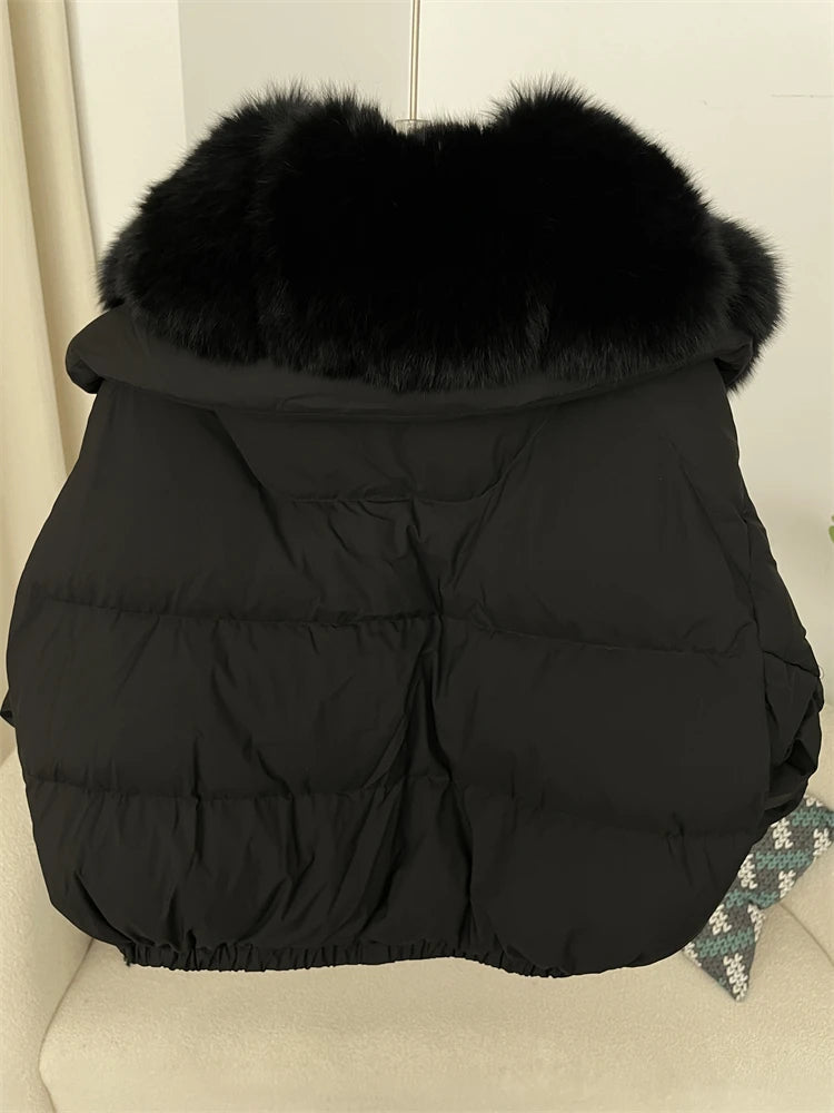 OFTBUY 2025 Big Natural Real Fox Fur Coat Women Autumn Winter Female 90% White Duck Down Jacket Feather Short  Coat Thick Warm