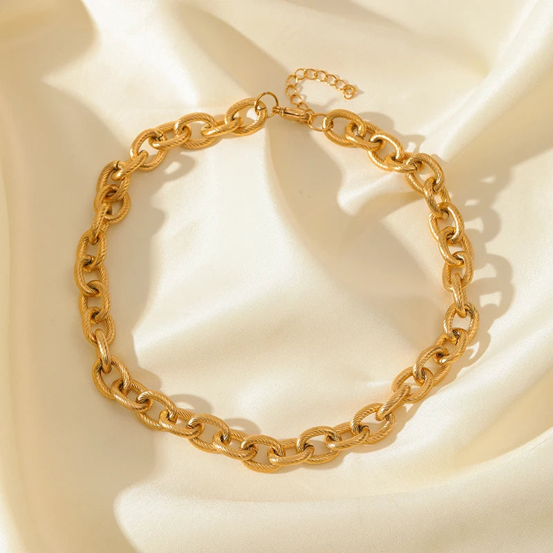 EILIECK 316L Stainless Steel Gold Silver Color Thick Chain Necklace For Women Fashion Cuban Neck Chain Waterproof Jewelry Gift