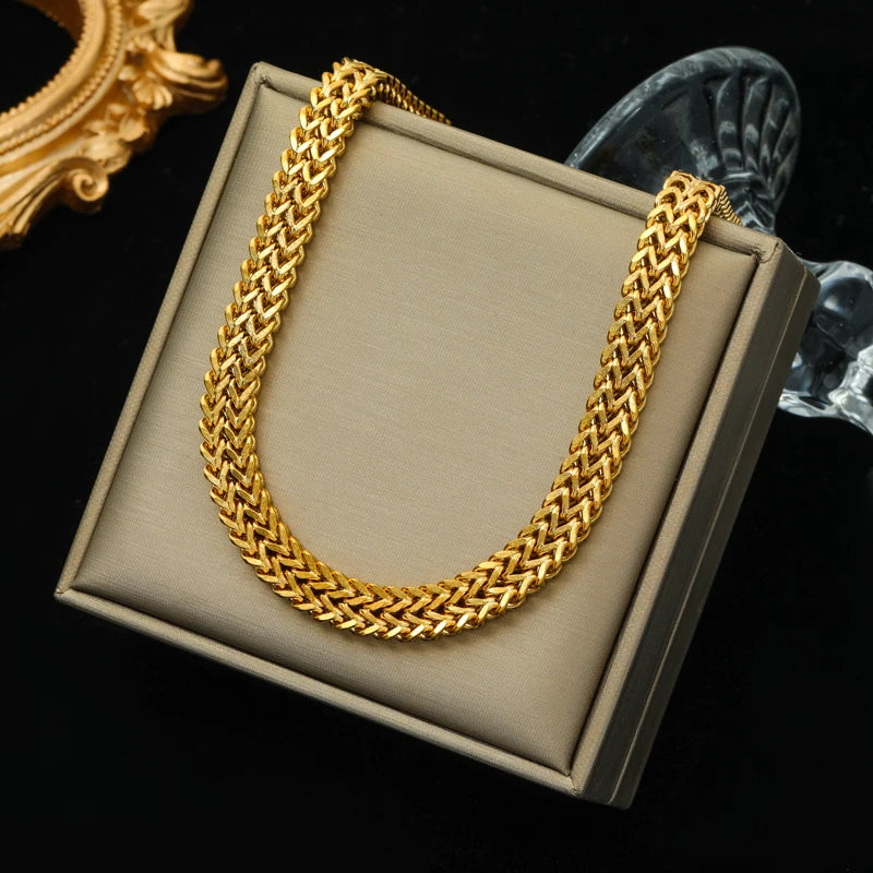 EILIECK 316L Stainless Steel Gold Silver Color Thick Chain Necklace For Women Fashion Cuban Neck Chain Waterproof Jewelry Gift