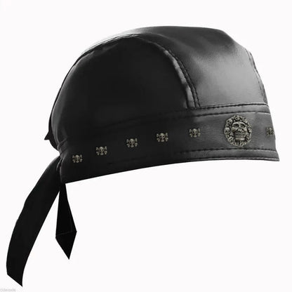 Black Leather Skull Bandana Motorcycle Helmet – Edgy Halloween Gift for Urban Biker Cosplay