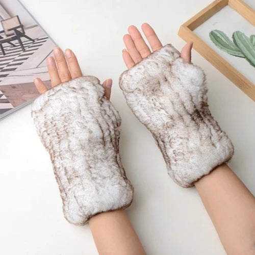 New Arrival Female Natural Rabbit Fur Gloves Knitted Warm Real Rex Rabbit Fur Mittens Women Winter Outdoor Rex Rabbit Fur Gloves