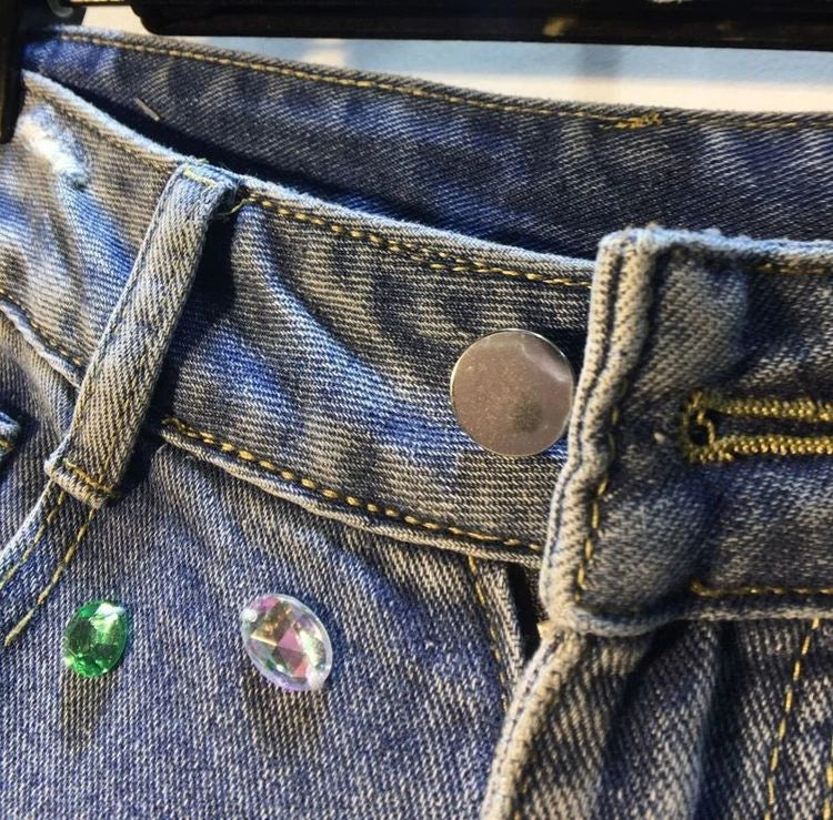 Diamond Beaded Denim Knee Length pants Woman 2025 Summer New Loose High Waist Slimming mid-pants Jeans women