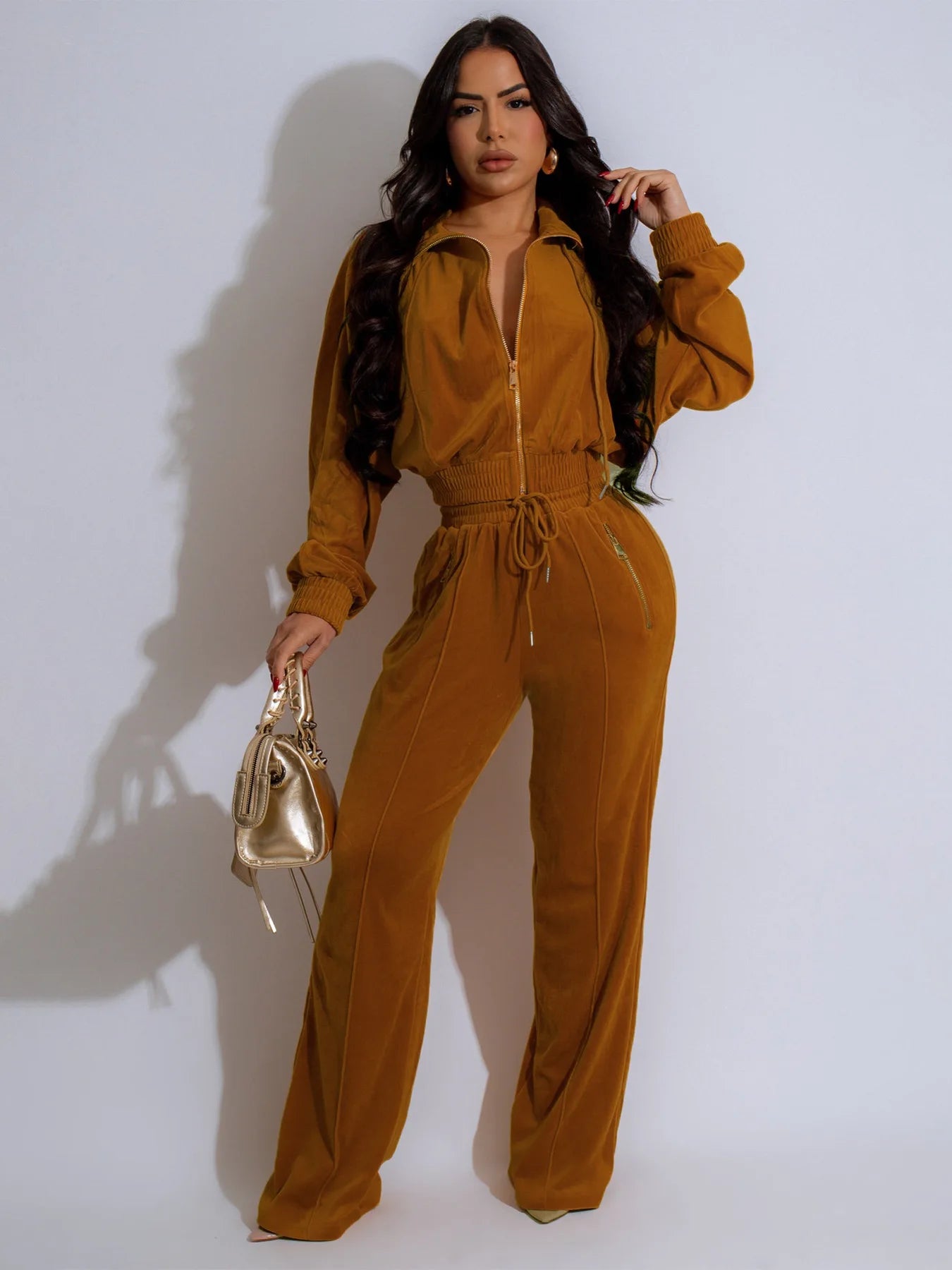 Pants Set Women Two Piece Sets Matching Sets Y2k Streetwear Zipper Coats Long Pants Elastic Waist Sportswear Tracksuit Jogger