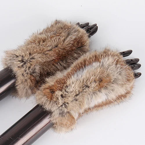 New Style Fashion 100% Genuine Rex Rabbit Fur Lady Gloves Women Winter Keep Warm Real Fur Glove Elastic Knit Outdoor Fur Mittens