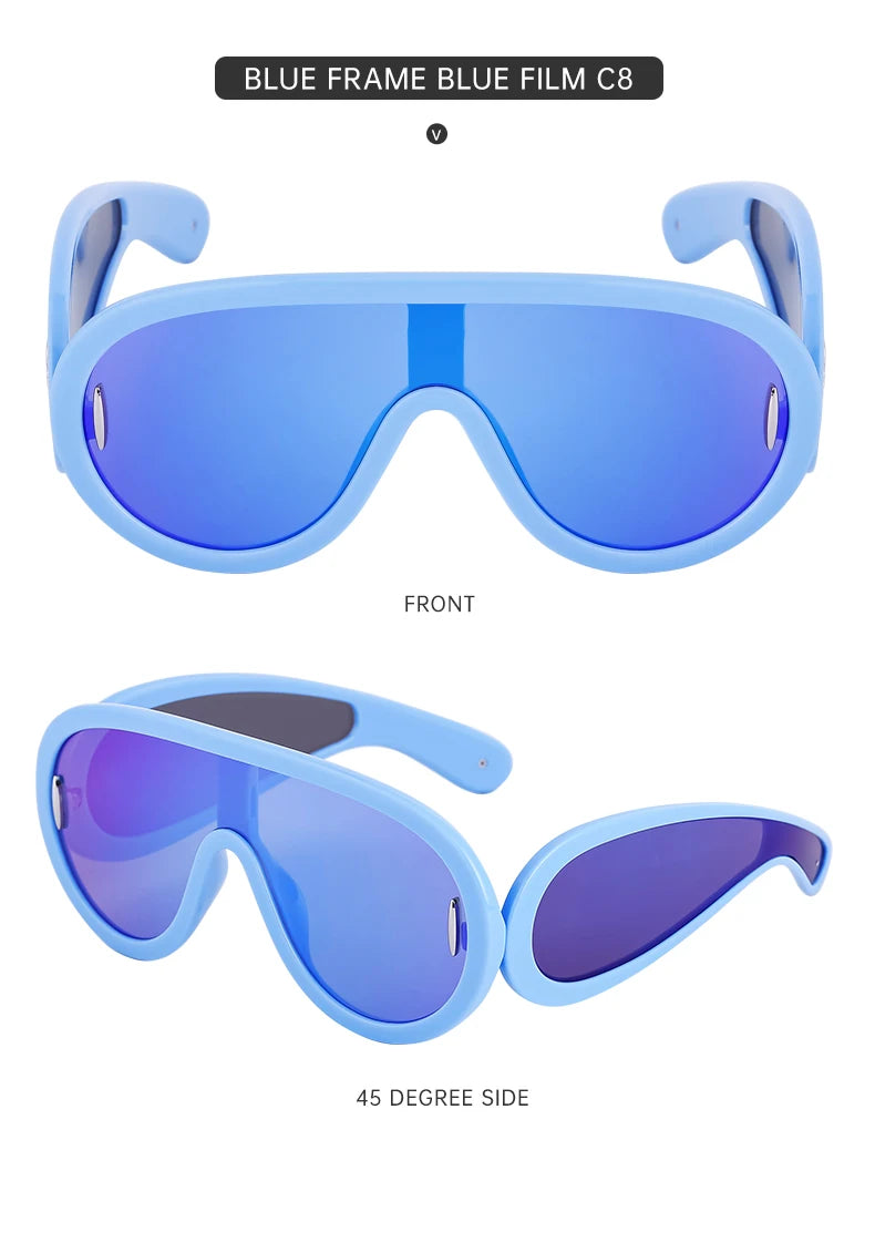 Oversized Wave Mask One-Piece Sunglasses Women Y2K Punk Sports Sun Glasses for Lady 2025 Luxury Brand Steampunk Eyewear Goggle